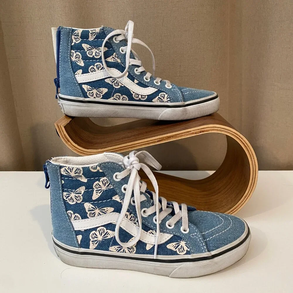 Vans‎ Sk8-Hi Zip Denim Sneakers – Butterfly Print, Youth Size 1